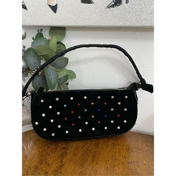 Urban Outfitters Handbags - New Urban Outfitters Black Velvet Rhinestone Purse